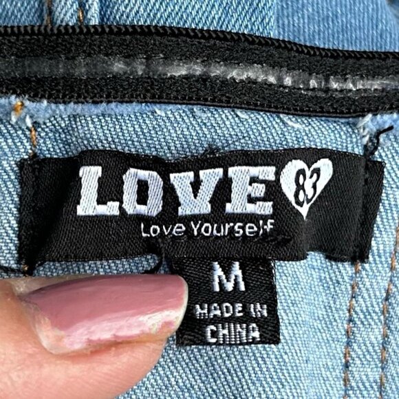 Love 83 Stretch Denim Strapless Corset Flare Bell Bottom Jumpsuit~M~ - Picture 5 of 6